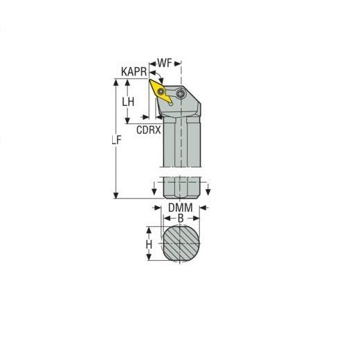 Seco Internal Turning Tool holder Solid Steel Multiple Lock Left 117.5° V Insert Shape - AIMS Industrial Supplies