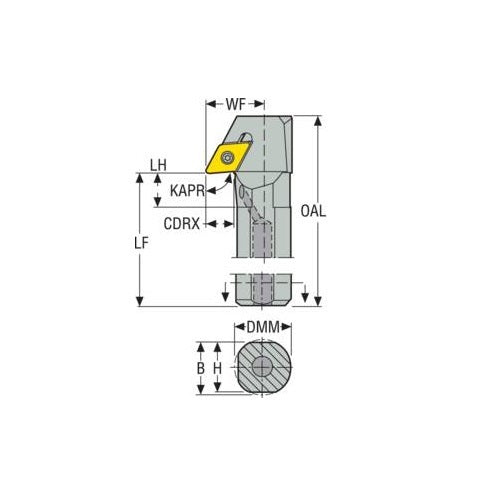 Seco Internal Turning Toolholder Steel Screw Lock 180 x 20 x 11mm Right 95° D Insert Shape A20Q-SDYNR112
