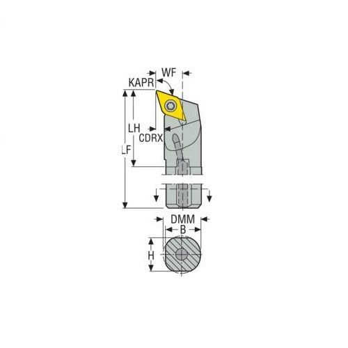 Seco Internal Turning Toolholder Steel Screw Lock 254 x 15.88 x 21.33mm Right 107.5° D Insert Shape A10-SDQCR-22