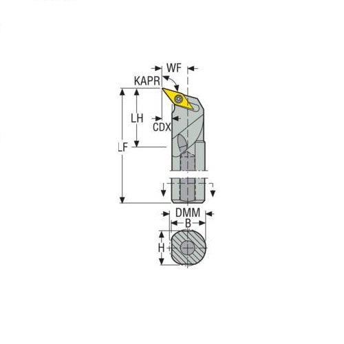 Seco Internal Turning Toolholder Steel Screw Lock 254 x 19.05 x 28.58mm Right 107.5° V Insert Shape A12-SVQBR-22