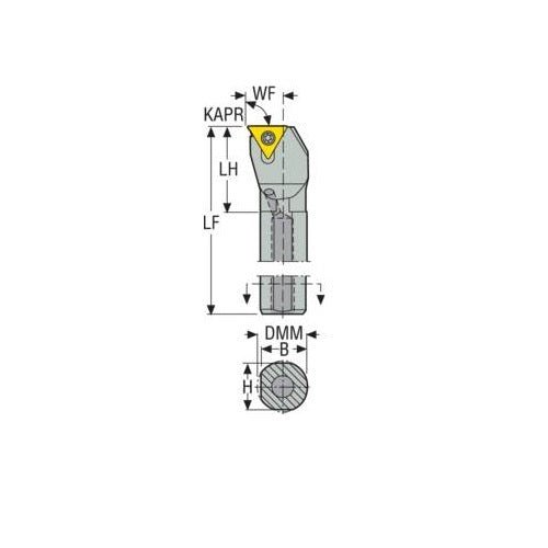 Seco Internal Turning Toolholder Steel Screw Lock 254 x 19.05 x 25.4mm Right 90° T Insert Shape A12-STFCR-2 - AIMS Industrial Supplies