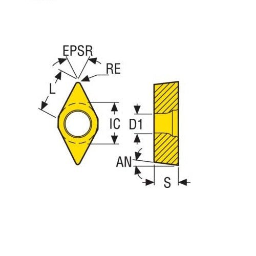 Seco Turning Insert D Shape Code 2.38 x 0.4 x 6.35mm T Insert Type - MF2 7° Grade TP2501 ± 0.05/± 0.05mm DCMT070204-MF2 Pack of 10 - AIMS Industrial Supplies