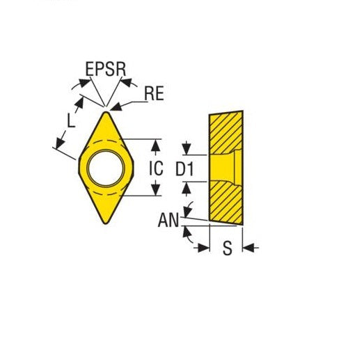 Seco Turning Insert D Shape Code 3.97 x 0.4 x 9.53mm T Insert Type - F1 7° Grade CP600 ± 0.13/± 0.05mm DCMT11T304-F1 Pack of 102