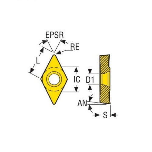 Seco Turning Insert D Shape Code 3.97 x 0.4 x 9.53mm T Insert Type - F1 7° Grade TP1020 ± 0.13/± 0.025mm DCGT11T304 - F1 Pack of 10 - AIMS Industrial Supplies