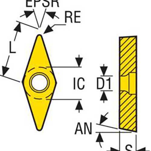 Seco Turning Insert V Shape Code 4.76 x 0.8 x 9.53mm T Insert Type - M5 5° Grade TM2501 VBMT160408-M5 Pack of 52