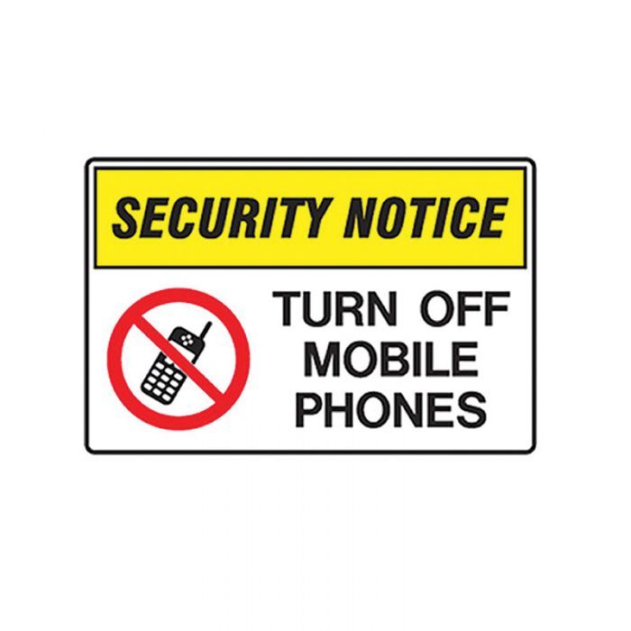 Security Notice Turn Off Mobile Phones 180 x 250mm Face-Adhesive Vinyl
