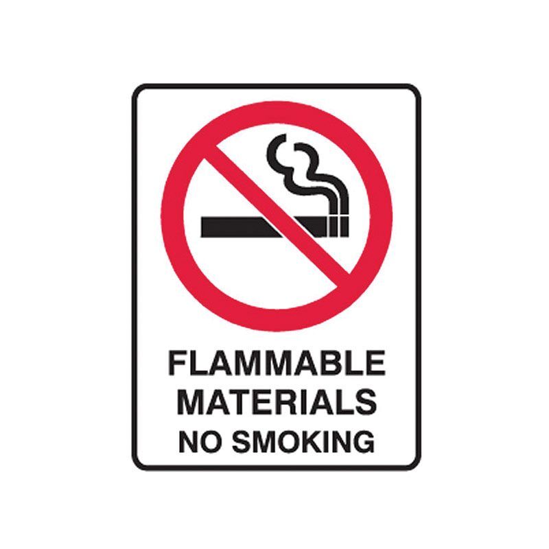 Small Stick On Labels - Flammable Materials No Smoking 125 x 90mm Self Adhesive Vinyl, 5/Pack