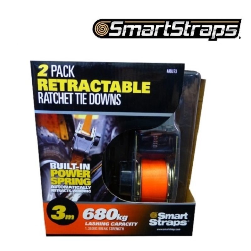 SmartStraps Retractable Tie Down Strap Orange 3m - 2/Pack