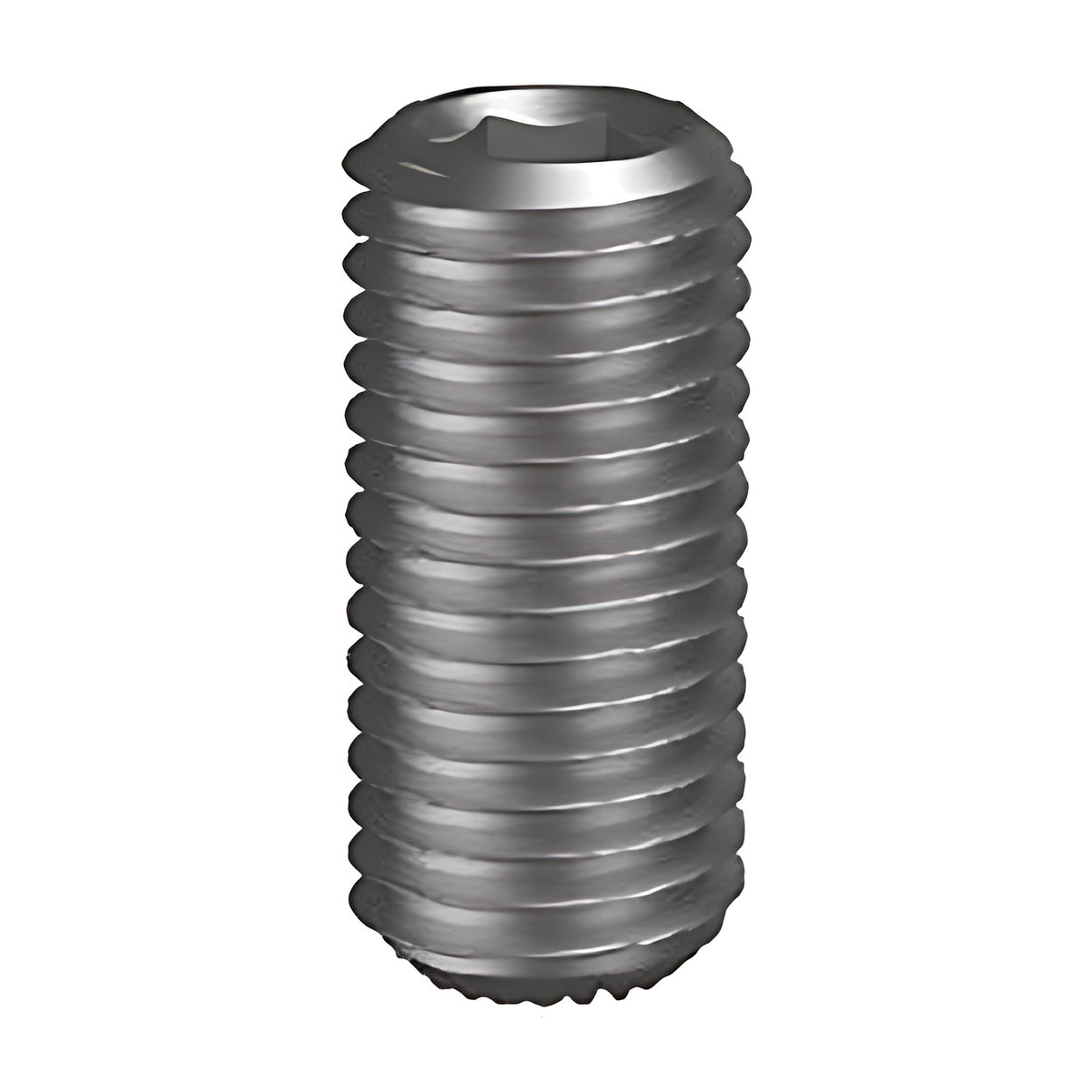 SOKO M12 x 12mm knurled cup point socket set screw, alloy steel, zinc, fully threaded with hex socket at one end