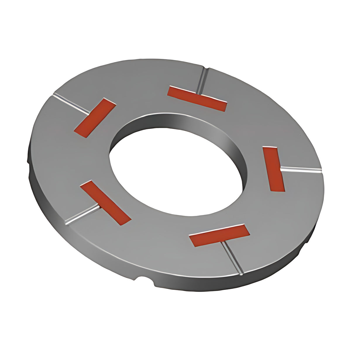 Applied Bolting Class 8.8 Squirter DTI washer, grey galvanised disc with five red indicator pads and radial slots