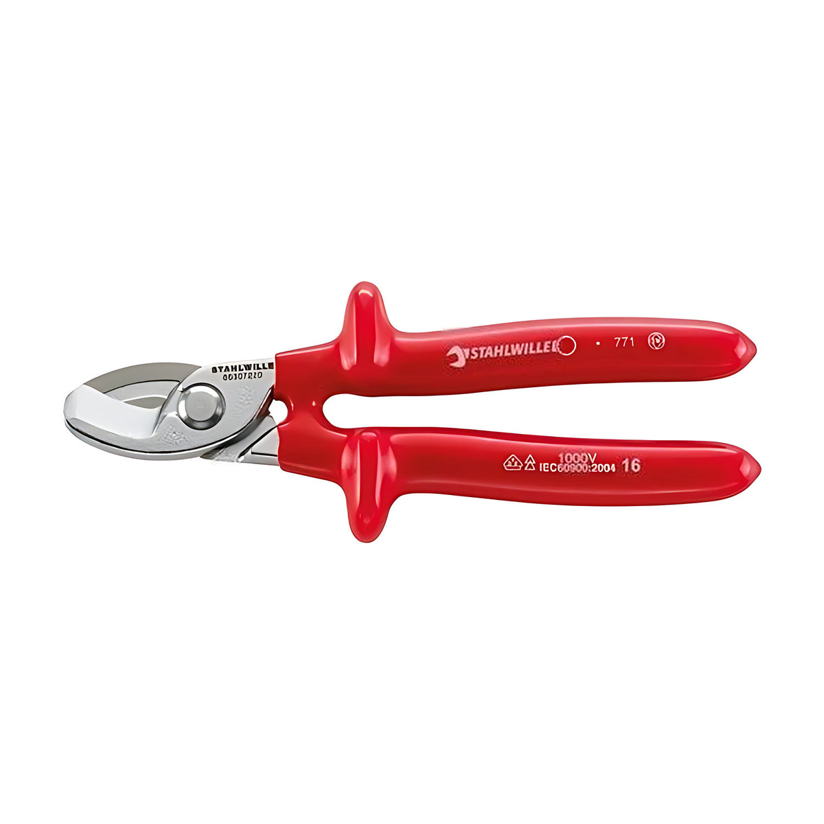 Stahlwille VDE cable shear with a chrome head and red insulated handles marked 1000 V