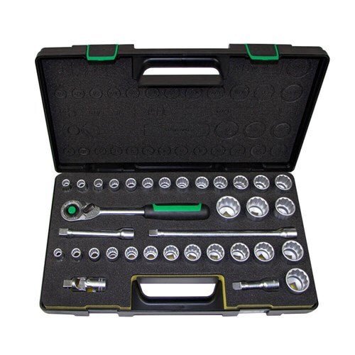 Stahlwille Socket & Accessory 1/2" Drive (10-32mm & 3/8"-1-1/8"AF) Set, 34Pcs - AIMS Industrial Supplies
