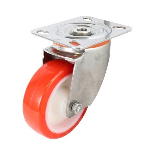 Stainless Steel Swivel Plate Castor - Nylon Wheel, Red S5 Series - AIMS Industrial Supplies