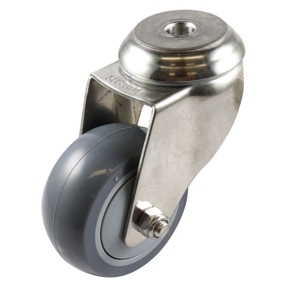 Stainless Swivel Bolt Hole Castor - Urethane Wheel, Grey G7 Series - AIMS Industrial Supplies