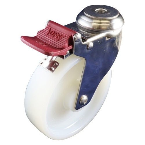 Stainless Swivel Bolt Hole Castor with Brake - Nylon Wheel, White G7 - AIMS Industrial Supplies