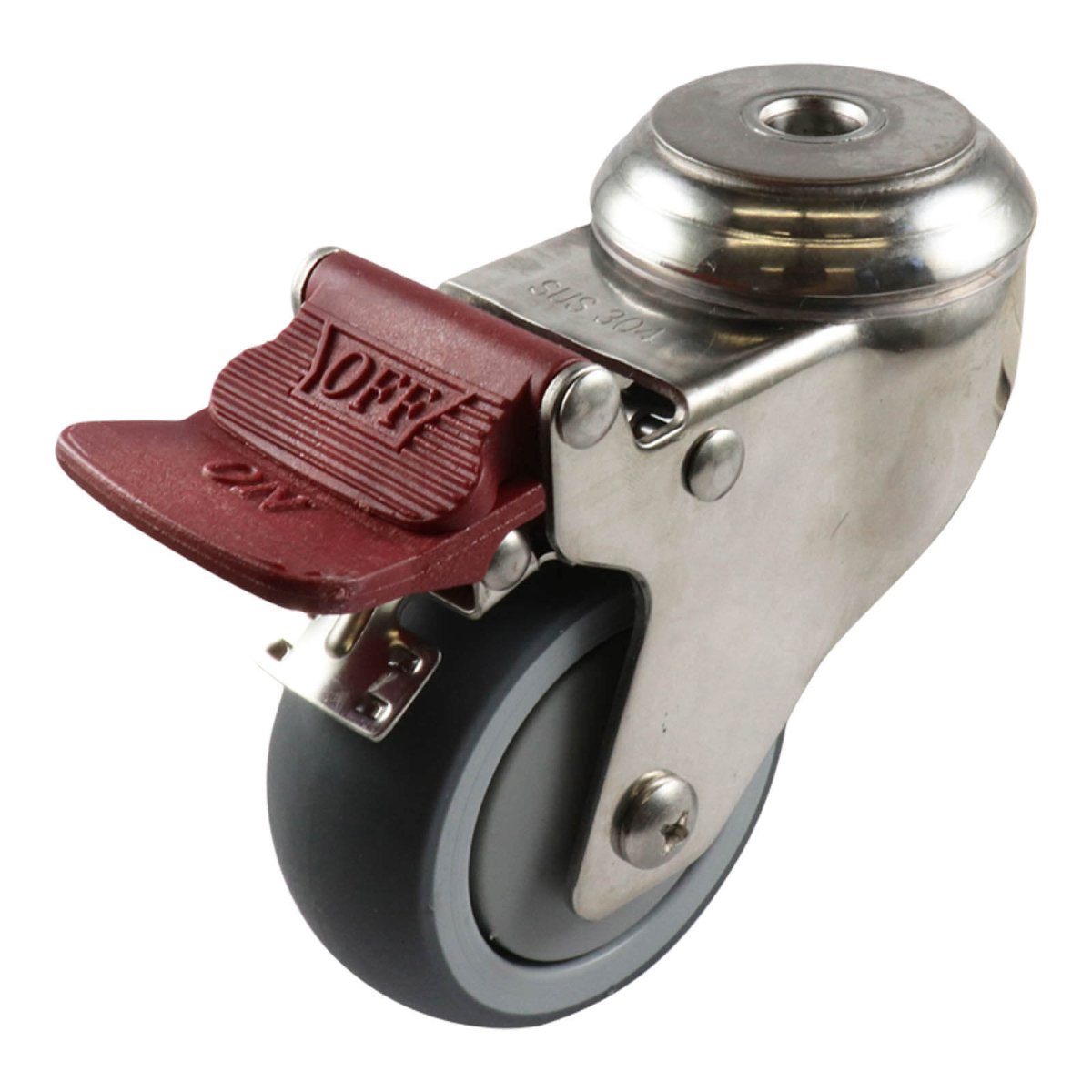 Stainless Swivel Bolt Hole Castor with Brake - Rubber Wheel, Grey G7 - AIMS Industrial Supplies