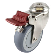 Stainless Swivel Bolt Hole Castor with Brake - Urethane Wheel, Grey G7 - AIMS Industrial Supplies
