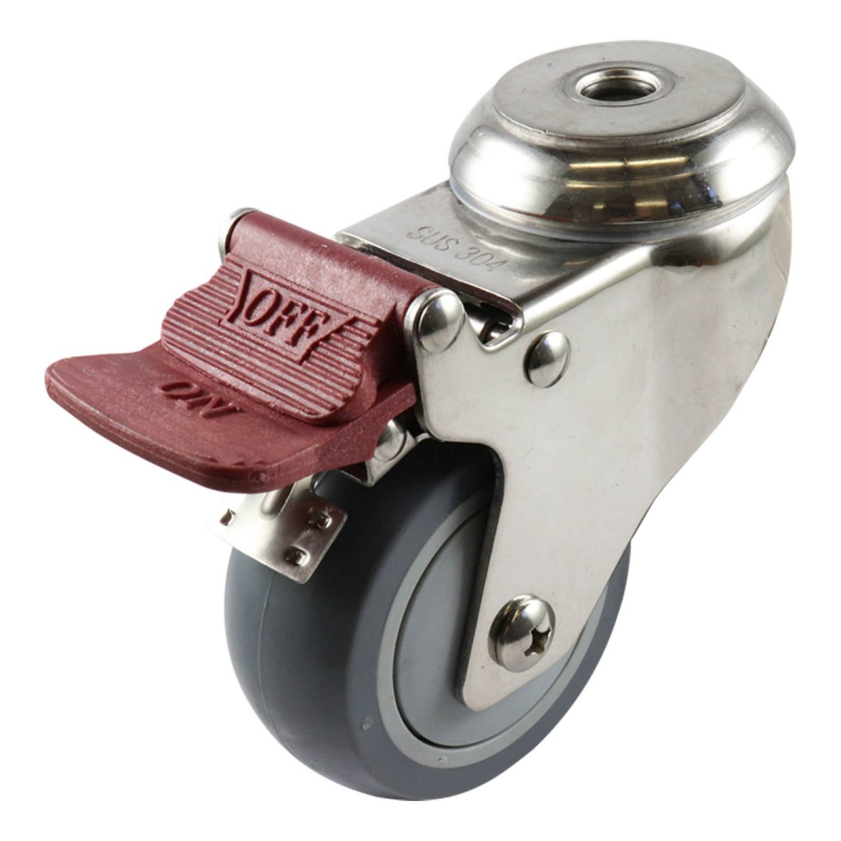 Stainless Swivel Bolt Hole Castor with Brake - Urethane Wheel, Grey G7 - AIMS Industrial Supplies