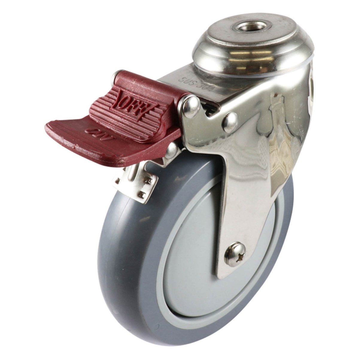 Stainless Swivel Bolt Hole Castor with Brake - Urethane Wheel, Grey G7 - AIMS Industrial Supplies