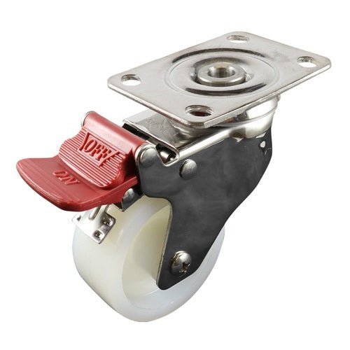 Stainless Swivel Plate Castor with Brake - Nylon Wheel, White G7 - AIMS Industrial Supplies