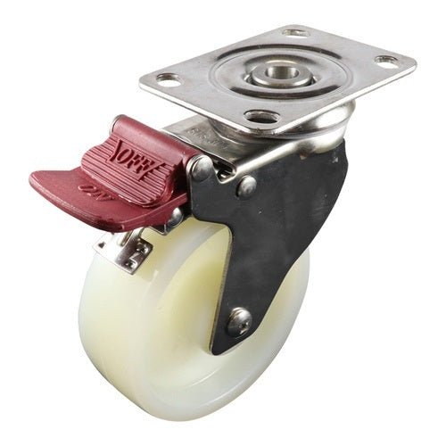 Stainless Swivel Plate Castor with Brake - Nylon Wheel, White G7 - AIMS Industrial Supplies