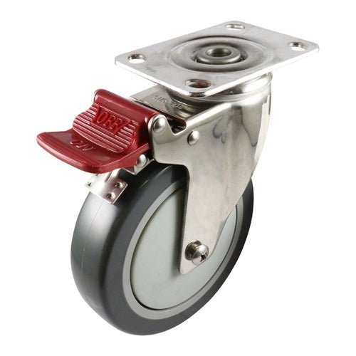Stainless Swivel Plate Castor with Brake - Urethane Wheel, Grey G7 - AIMS Industrial Supplies