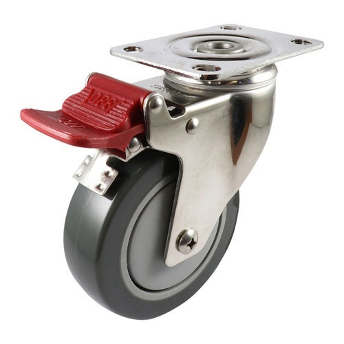 Stainless Swivel Plate Castor with Brake - Urethane Wheel, Grey G71