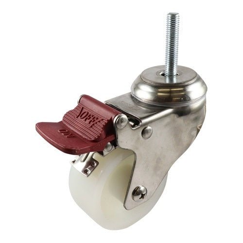Stainless Swivel Stem Castor with Brake - Nylon Wheel, White G7 Series - AIMS Industrial Supplies
