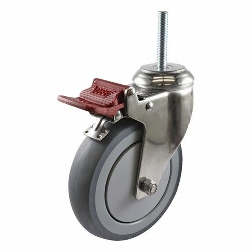 Stainless Swivel Stem Castor with Brake - Rubber Wheel, Grey G7 Series - AIMS Industrial Supplies
