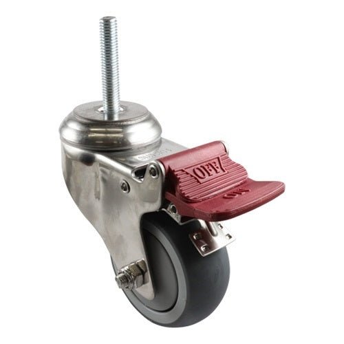 Stainless Swivel Stem Castor with Brake - Rubber Wheel, Grey G7 Series - AIMS Industrial Supplies