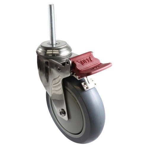 Stainless Swivel Stem Castor with Brake - Urethane Wheel, Grey G7 - AIMS Industrial Supplies