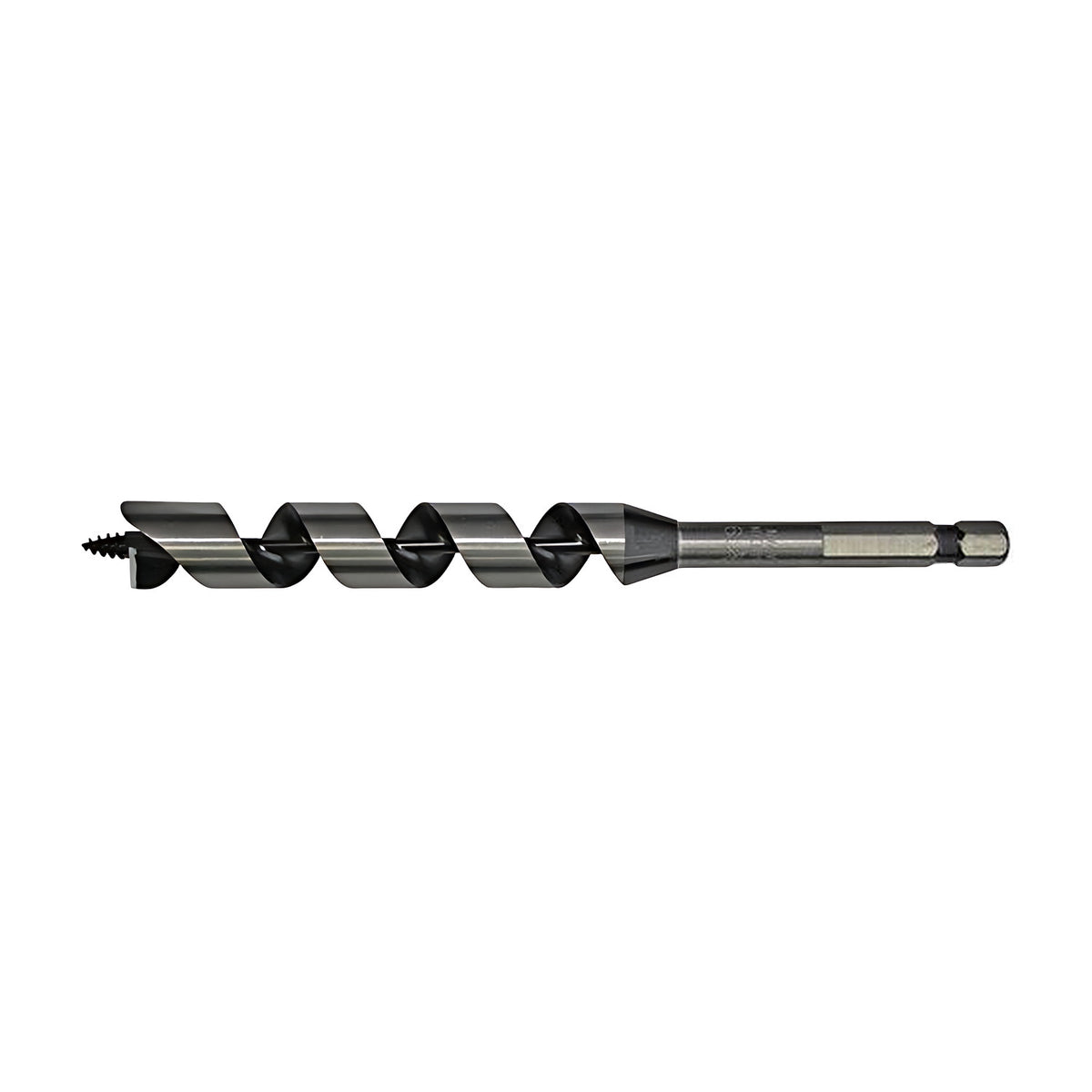 Star-M 6 Series short auger bit with a wide spiral flute, screw tip and hexagon shank at the right