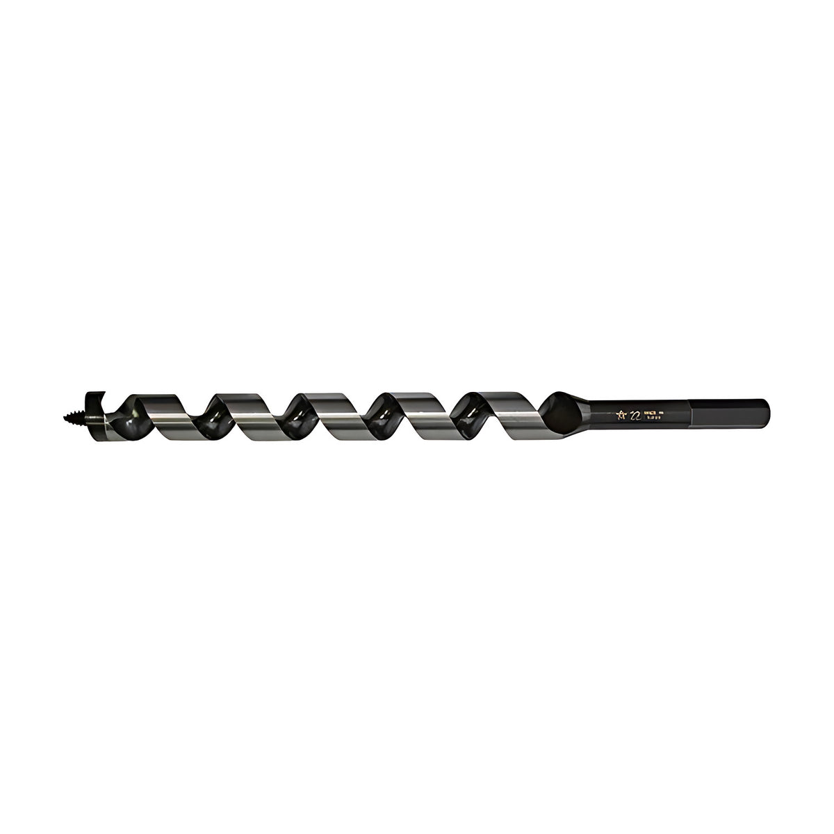 Star-M 8M Series medium auger bit with a spiral flute, screw tip and black hexagon shank marked 22