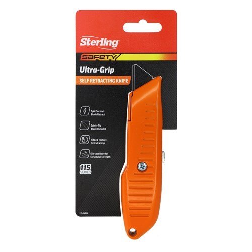 Sterling Orange Safety Ultra - Grip Self Retracting Knife - 115 - 1YRH - AIMS Industrial Supplies