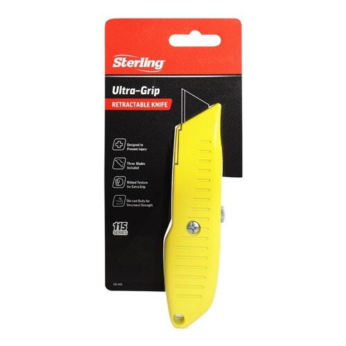Sterling Ultra Grip Fluro Retractable Knife With 3 Blades - 115-1YH3