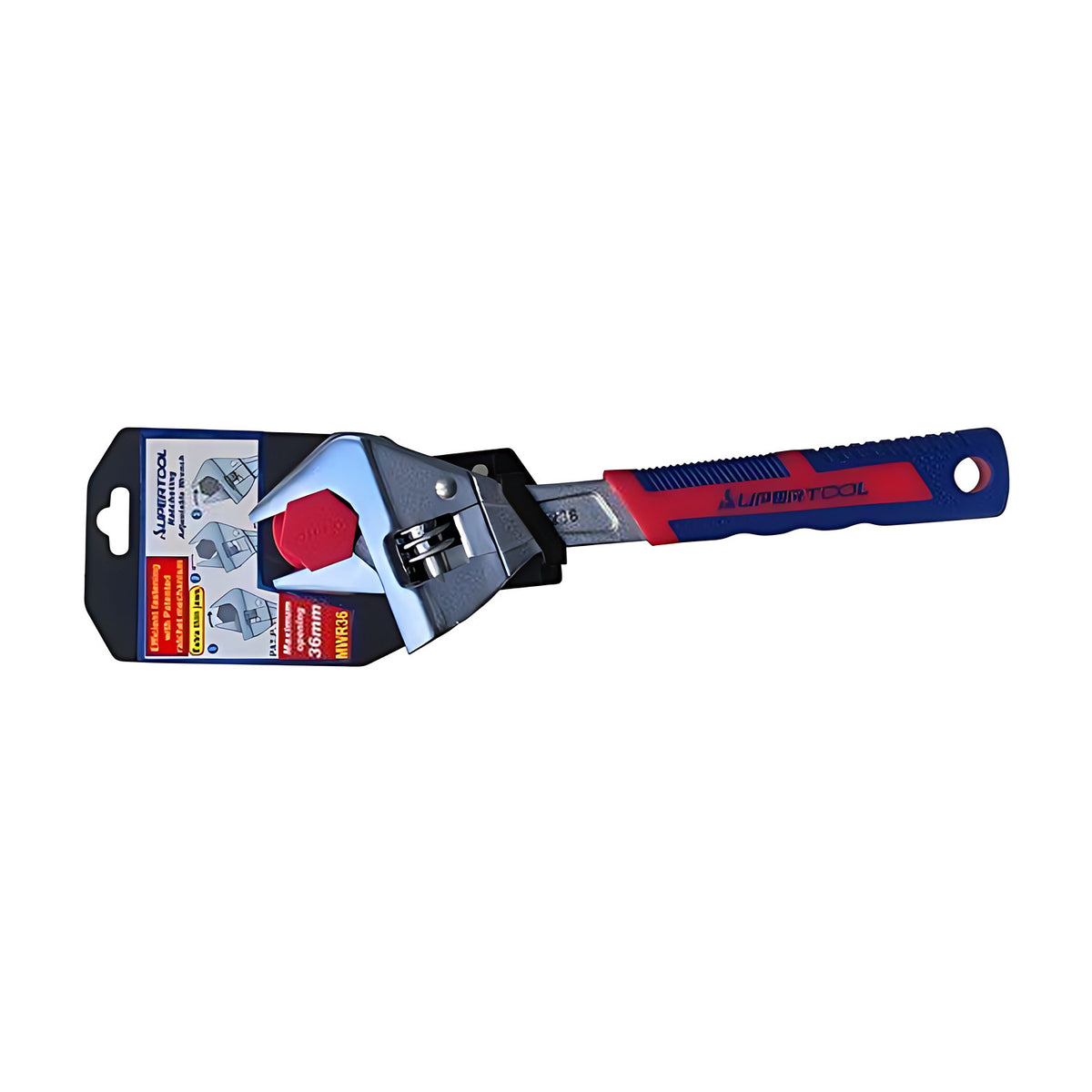 Super SRMWR adjustable ratcheting wrench with red and blue handle in its retail pack