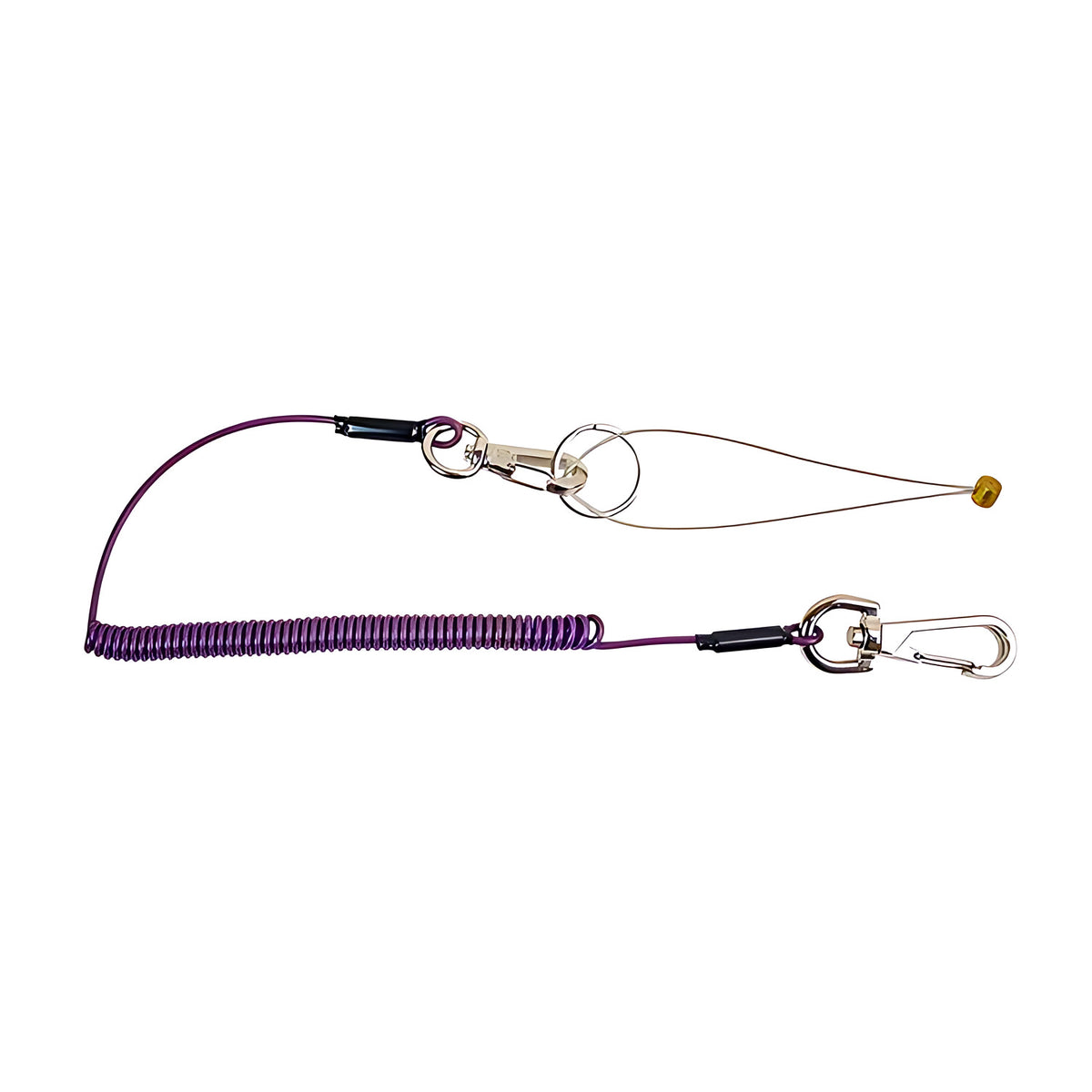 Super SRARK-10K safety rope: purple coiled tool tether with a snap hook at each end and a wire loop