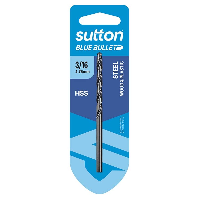 Sutton 3/16" x 86mm HSS Blue Bullet Jobber Drill Bit Carded - D102H0476