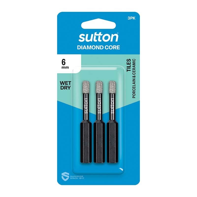 Sutton 6 - 10mm Diamond Core Drill Bit Wet/Dry Set, 3 Pieces - D618S3B - AIMS Industrial Supplies