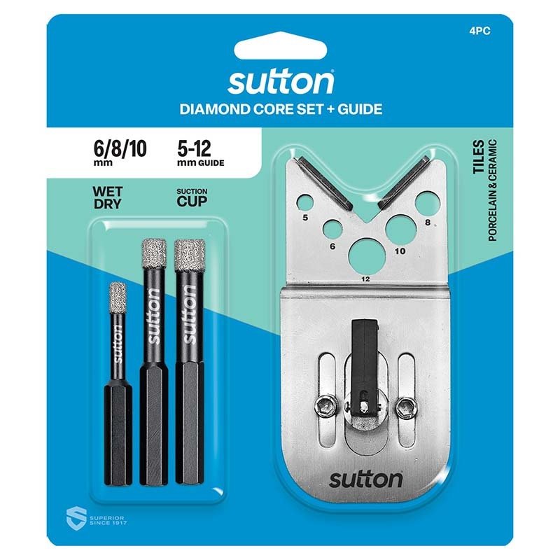 Sutton 6 - 10mm Diamond Core Drill Bit Wet/Dry Set Plus Guide, 4 Pcs - AIMS Industrial Supplies