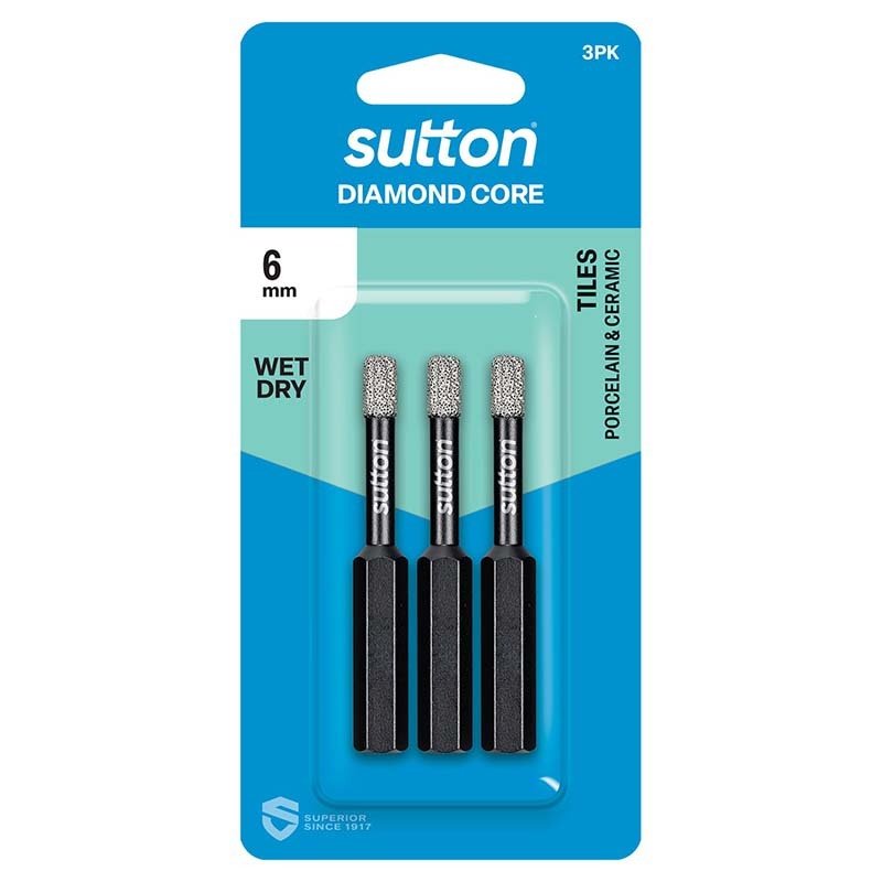 Sutton 6mm Diamond Core Drill Bit Wet/Dry, 3/Pack - D618T0600 - AIMS Industrial Supplies