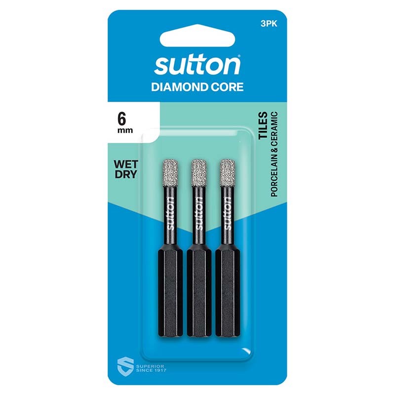 Sutton 6mm Diamond Core Drill Bit Wet/Dry, 3/Pack - D618T06001