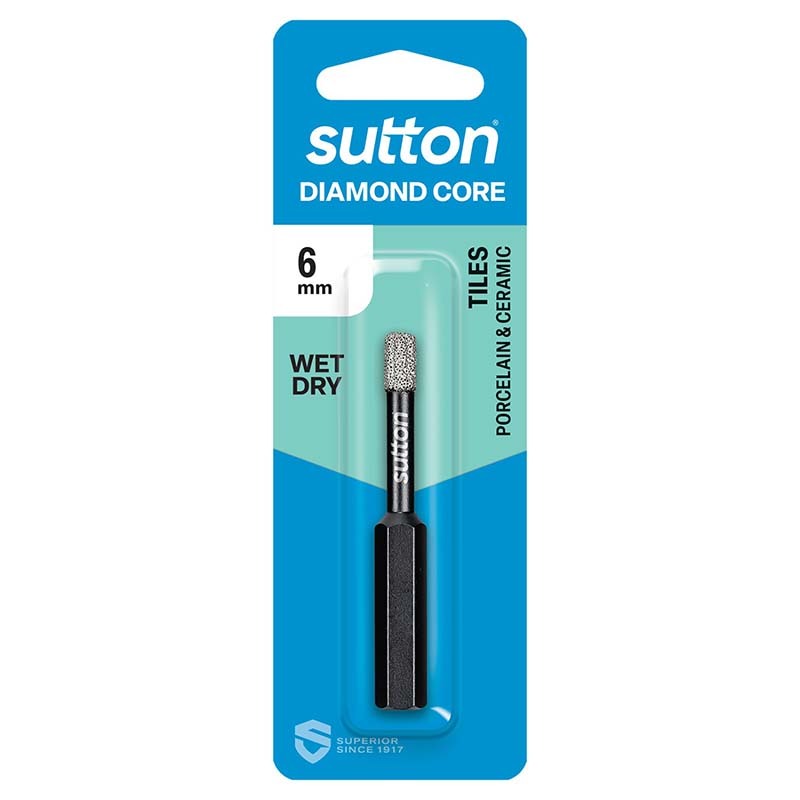 Sutton 6mm Diamond Core Drill Bit Wet/Dry Hex Shank - D618H0600