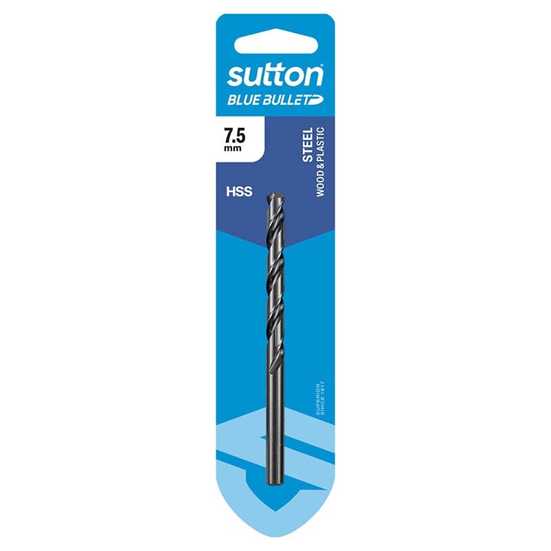 Sutton 7.5 x 109mm HSS Blue Bullet Jobber Drill Bit Carded - D102H0750