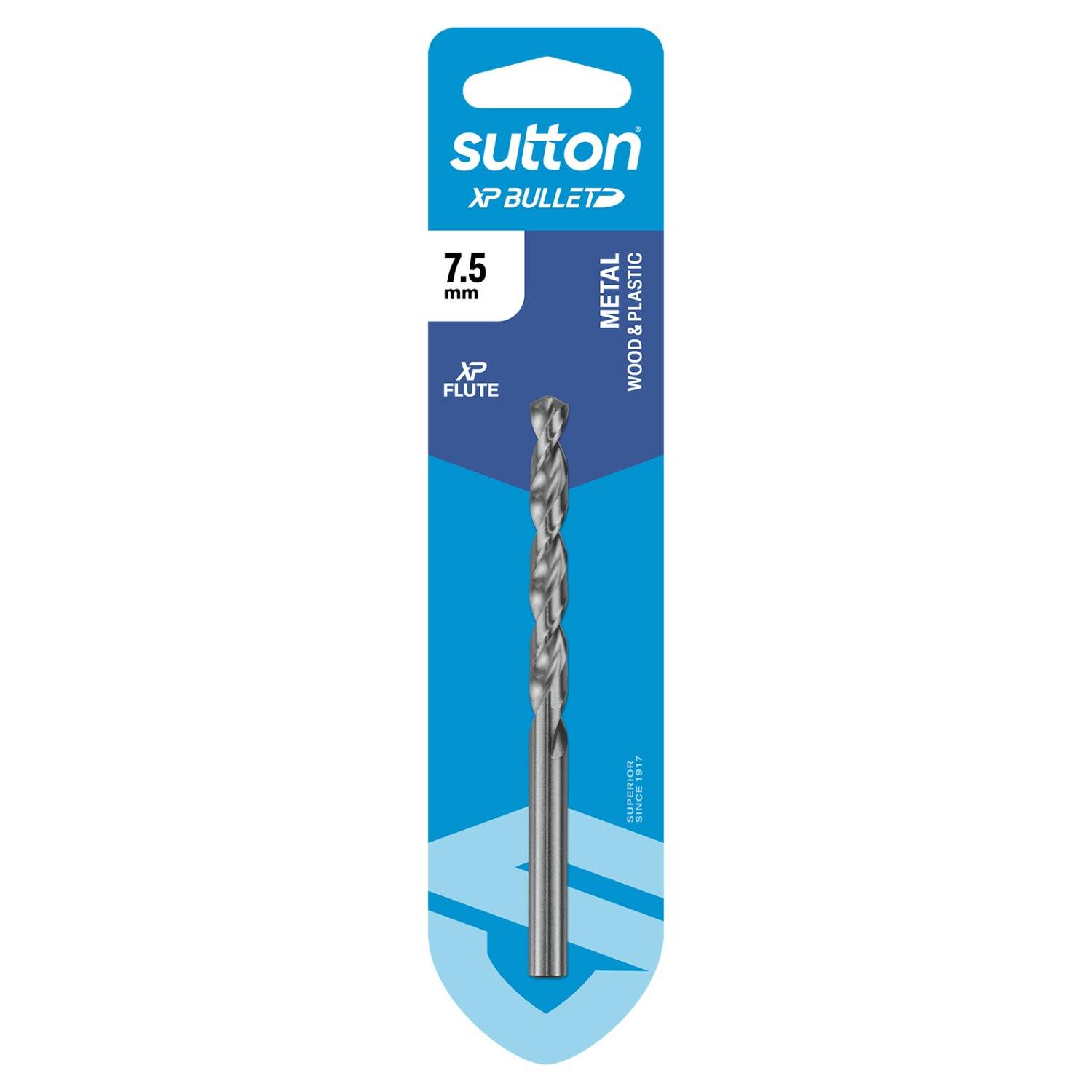 Sutton 7.5 x 109mm HSS Bright XP Bullet Carded Jobber Drill Bit - D220H0750