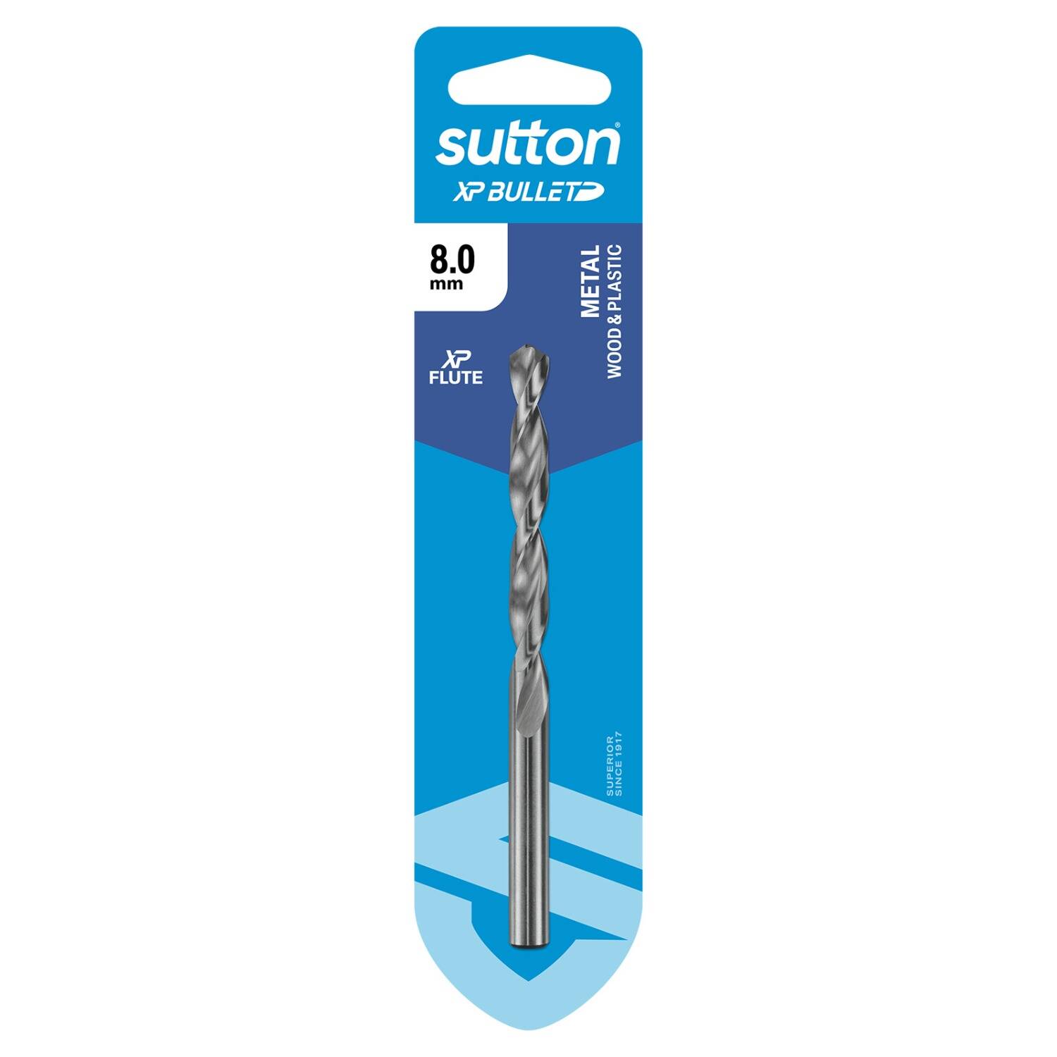 Sutton 8.0 x 117mm HSS Bright XP Bullet Carded Jobber Drill Bit - D220H0800