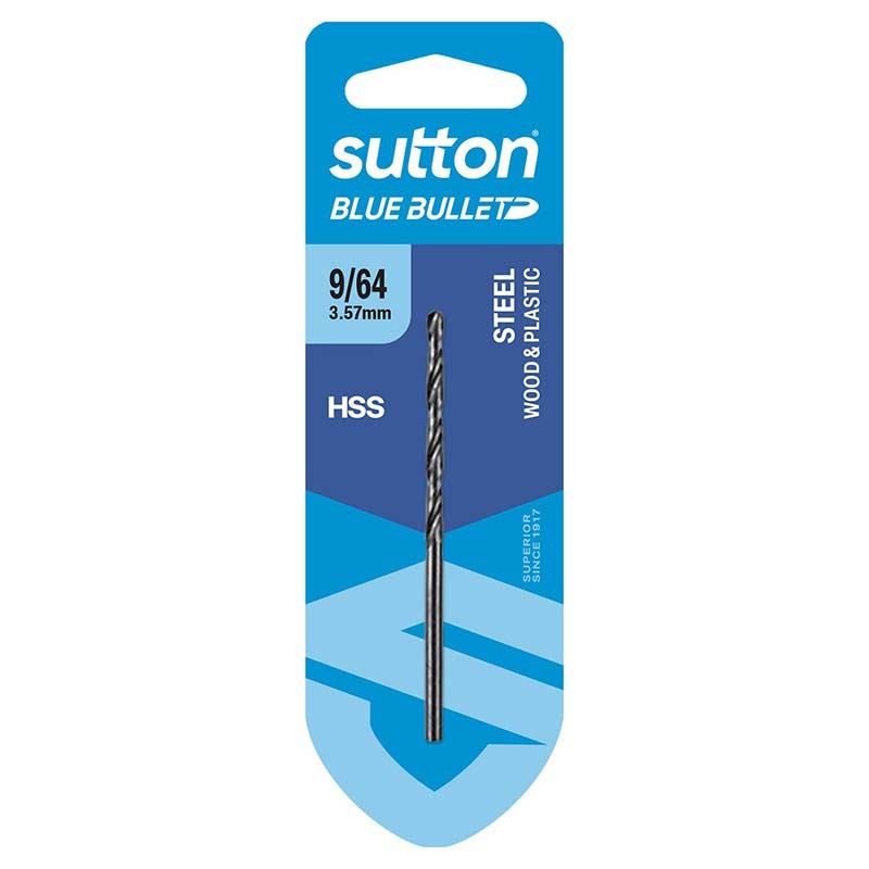 Sutton 9/64" x 73mm HSS Blue Bullet Jobber Drill Bit Carded - D102H0357
