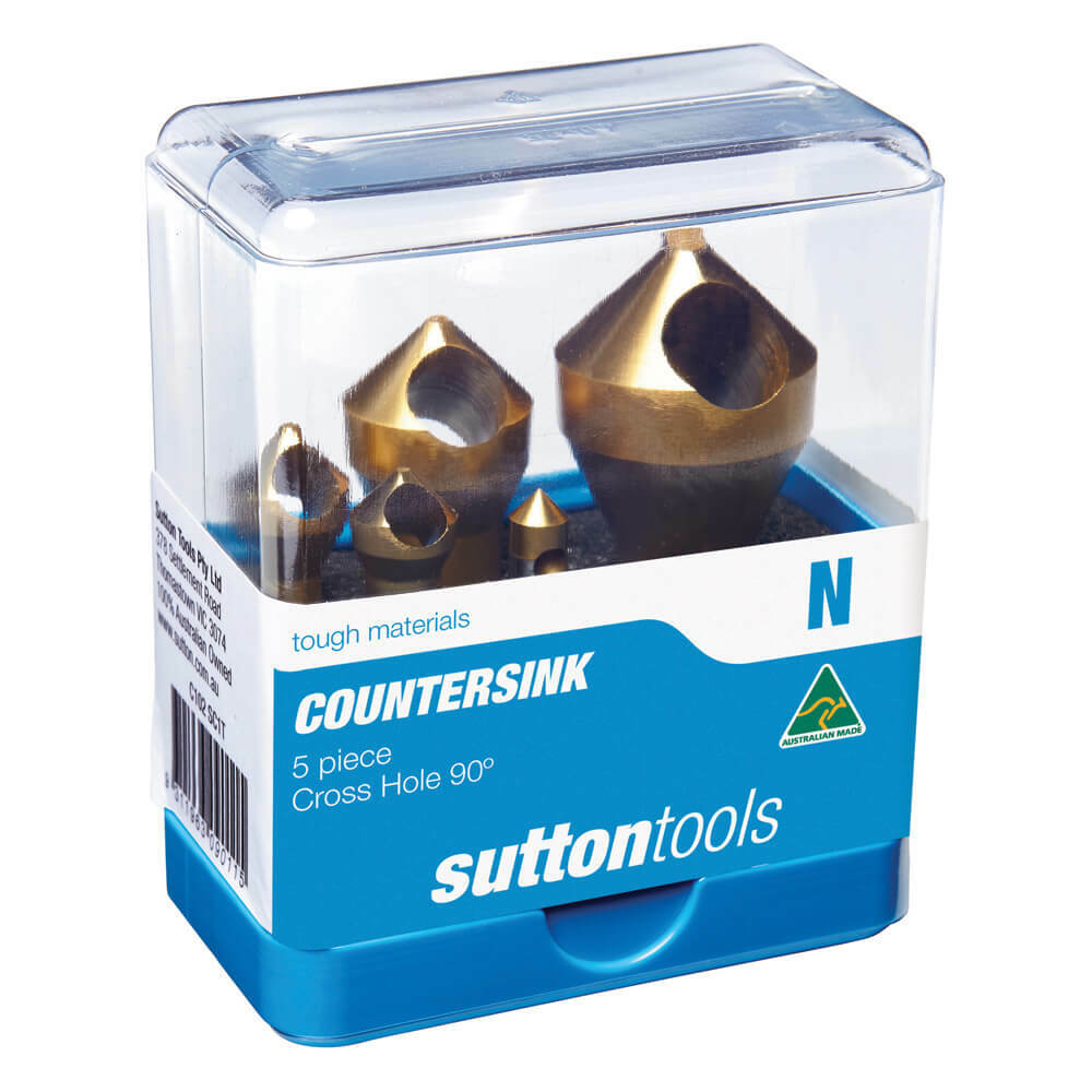 Sutton C102SC1T 90° Deburring Countersink Set 5piece Cross Hole HSS Tinite1