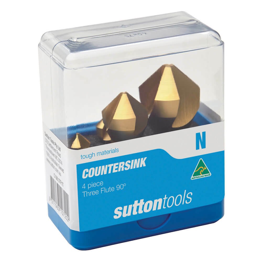 Sutton C106STF1T 90° Countersink Set 4 piece Three Flute - HSS Tinite - AIMS Industrial Supplies