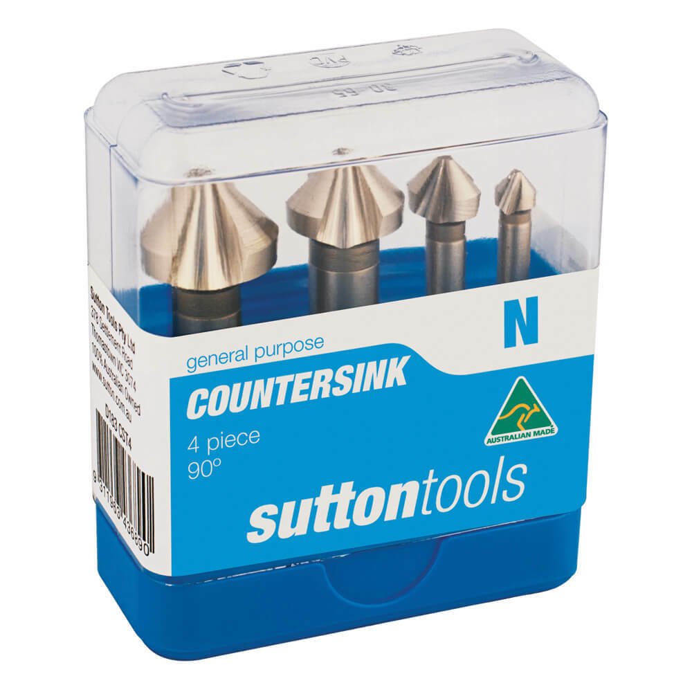 Sutton C1070004 90° Countersink Set 4 piece Three Flute DIN - Cobalt Steel - AIMS Industrial Supplies